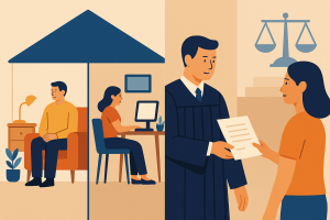 Ilustración de separación de hecho y legal mostradas en paralelo.