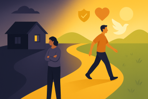 Ilustración de renovación personal tras un proceso de divorcio.