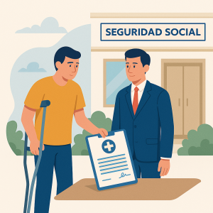 Abogado ayudando a cliente con incapacidad laboral ante la Seguridad Social.